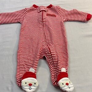 Carter's - Red Striped Kids One Piece Sleeper/Footie with Santa Feet